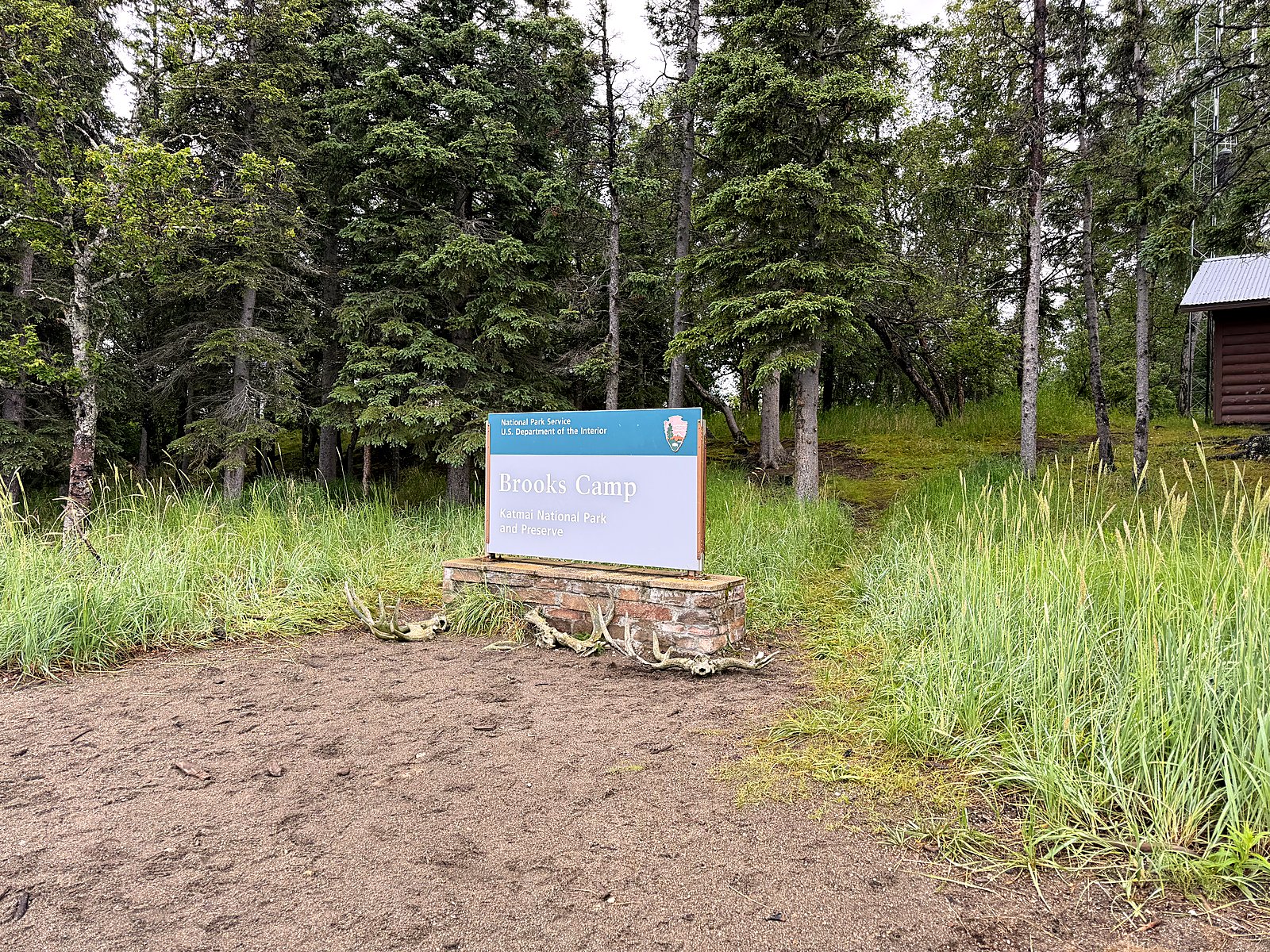 The National Park Service arrival sign at Brooks Camp in Katmai National Park
