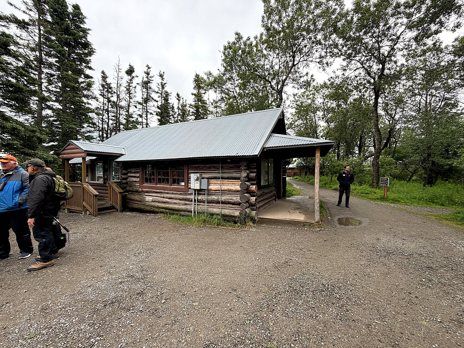 The log visitor center building at Brooks Camp where bear orientation takes place